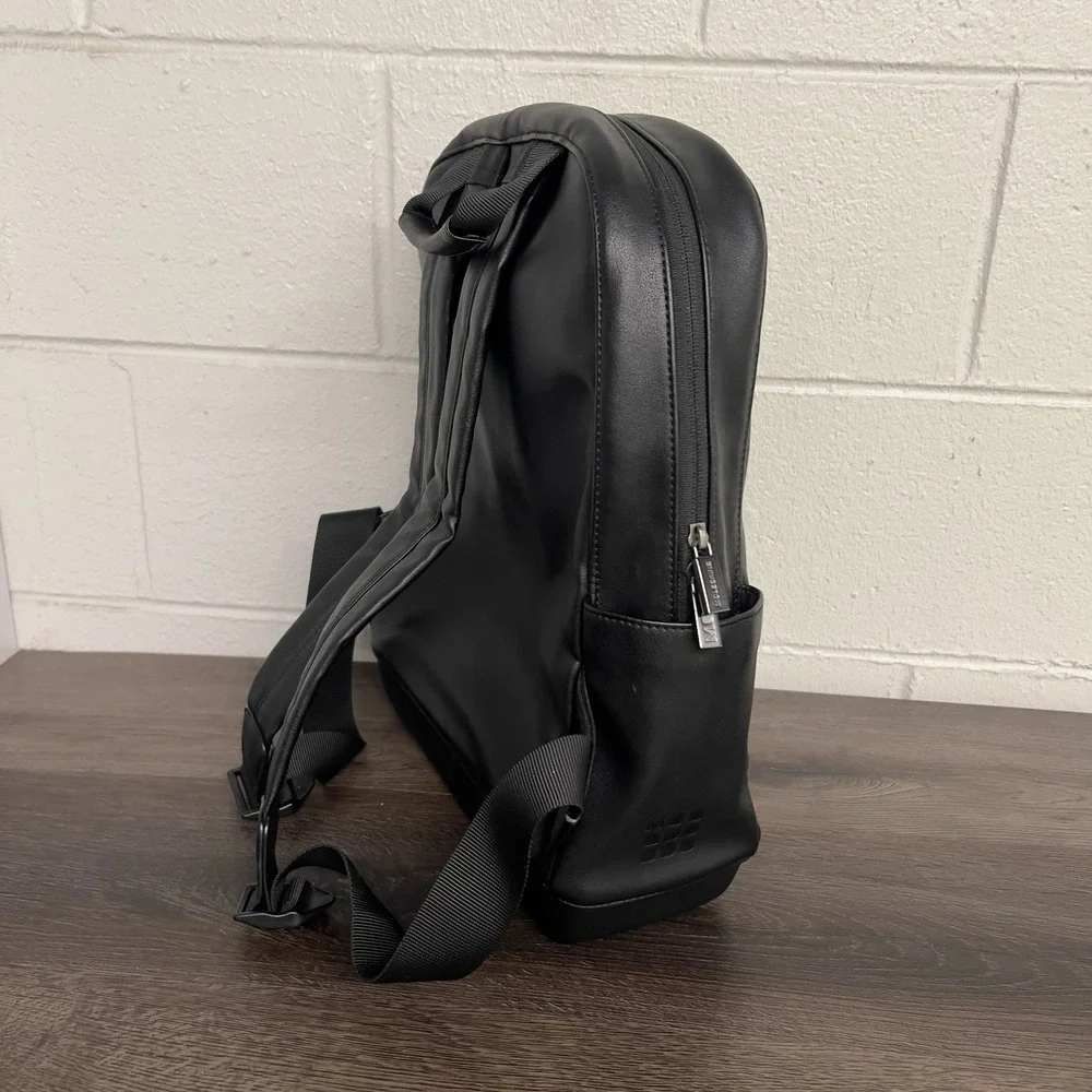 Moleskine Black Backpack Faux Leather Minimalist Laptop Bag Travel Daypack